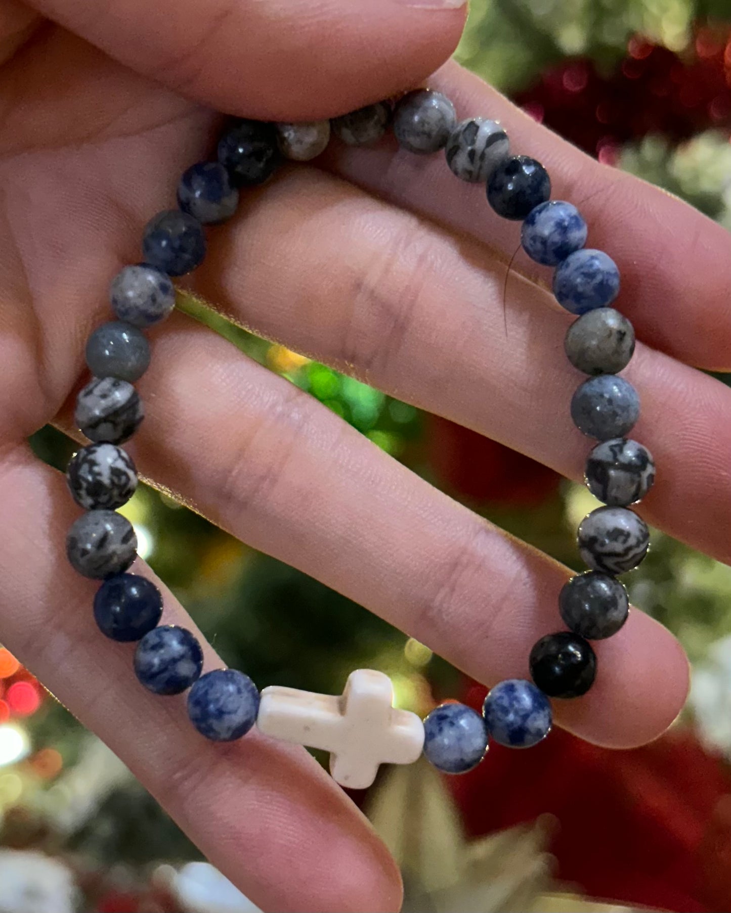 Blue cross mala bracelet