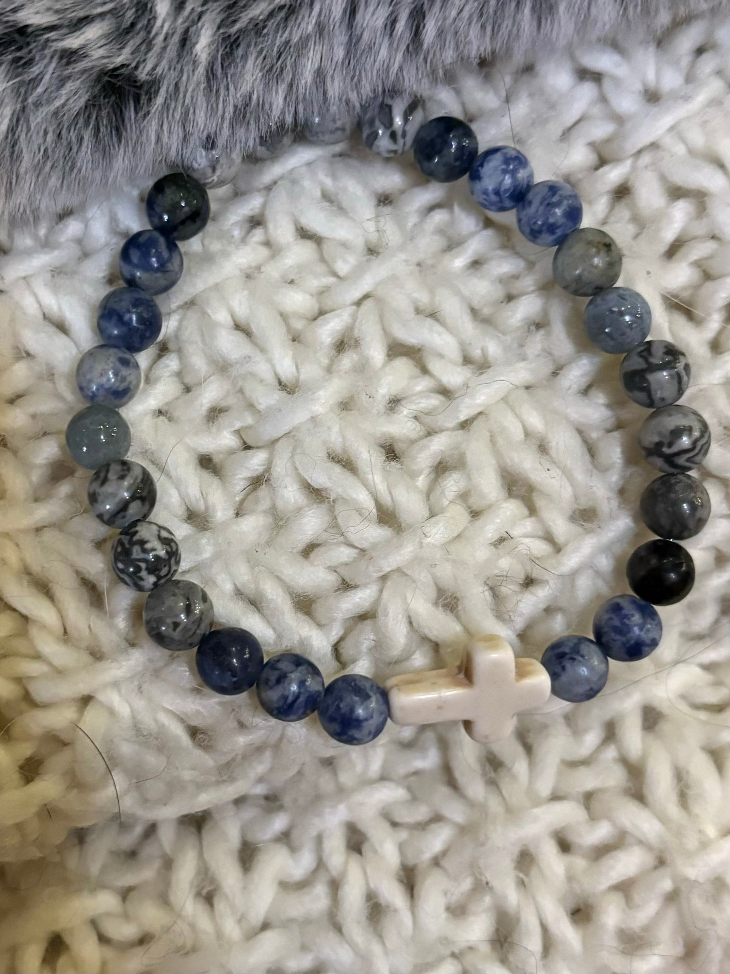 Blue cross mala bracelet